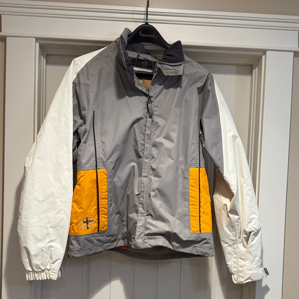 Burton snowboards Gray and White Windbreaker with Orange Details